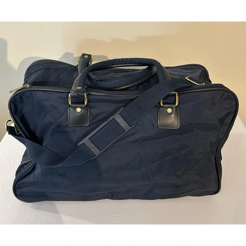 VTG Adolfo Navy Blue Soft Sided Zip Weekender Bag W/ Shoulder Strap 20x9